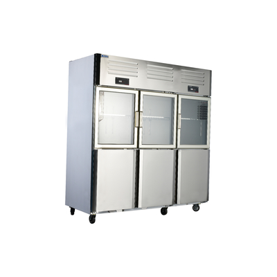 Cooler de vidrio de cocina comercial de seis puertas con soluciones de refrigerador de acero inoxidable