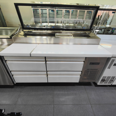 Dimensiones personalizadas Refrigerador de mesa de preparación de pizza de cuatro cajones para restauración