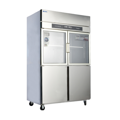 Refrigerador de acero inoxidable de cuatro puertas con control de temperatura
