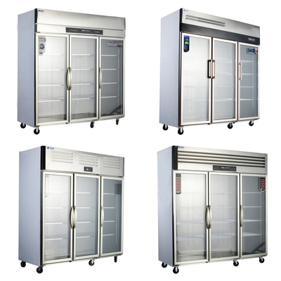 Refrigerador comercial de acero inoxidable de 3 puertas para almacenamiento de cocina totalmente refrigerado